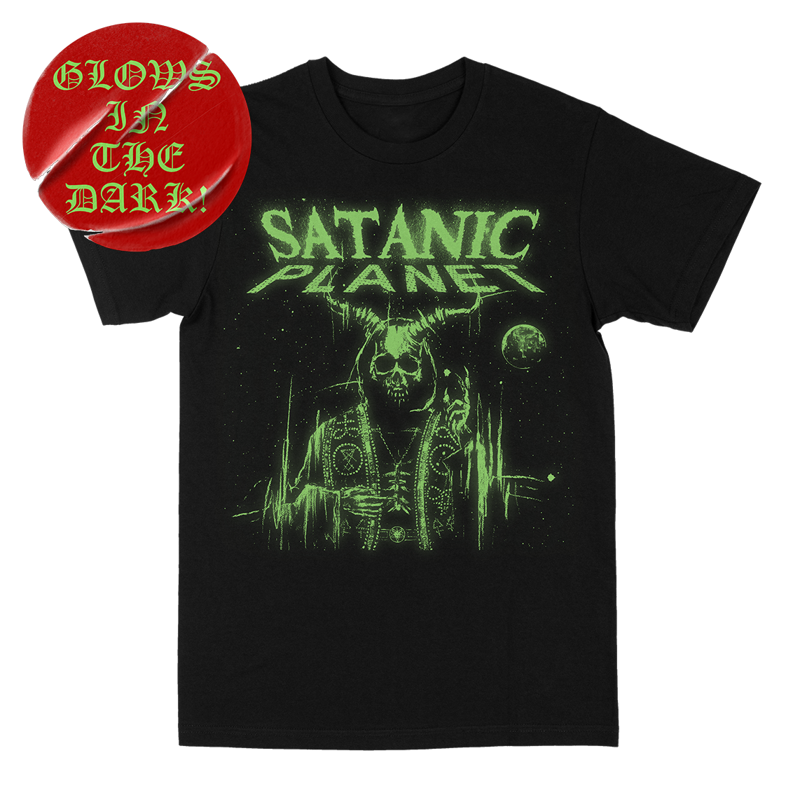 SATANIC PLANET &quot;Glow In The Dark Planet&quot; Black T-Shirt