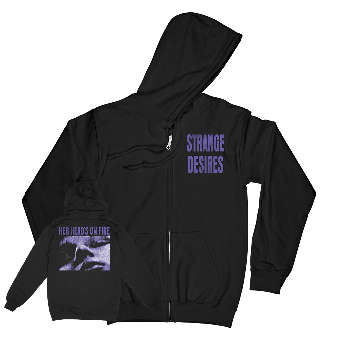 Her Head&#39;s On Fire &quot;Strange Desires&quot; Black Zip-Up Hoodie