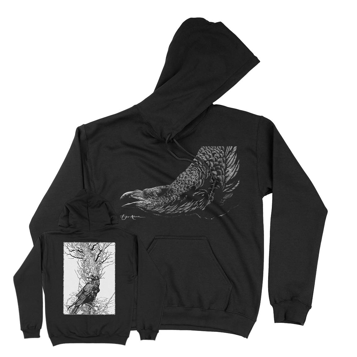 FAJAR ALLANDA &quot;Raven &amp; Crow&quot; Black Hooded Sweatshirt