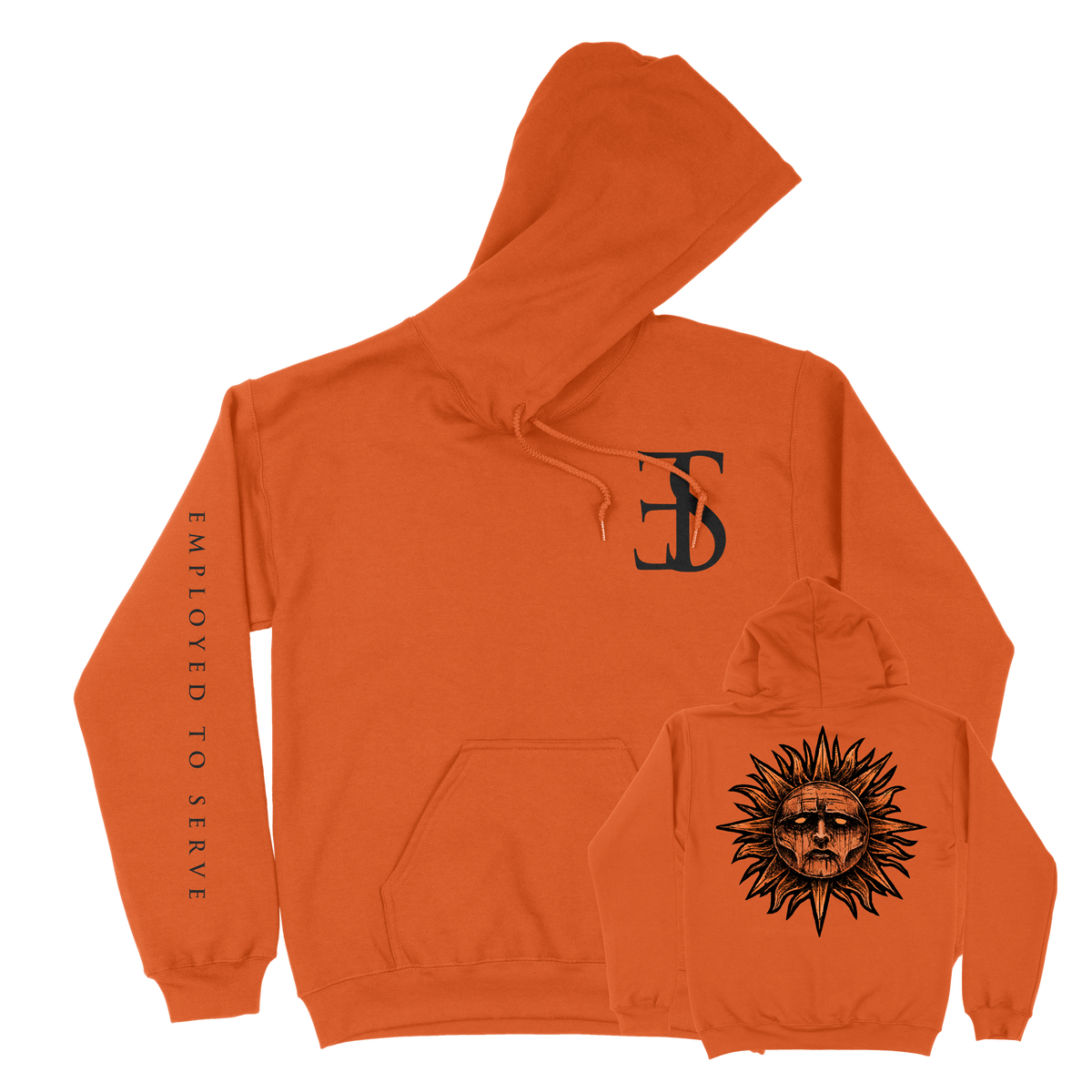 EMPLOYED TO SERVE &quot;Warmth of a Dying Sun&quot; Orange Hooded Sweatshirt