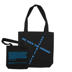 Heavenly Blue "We Have The Answer" Black Tote Bag