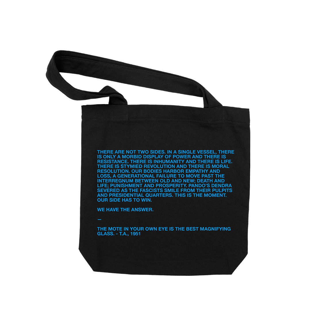 Heavenly Blue &quot;We Have The Answer&quot; Black Tote Bag