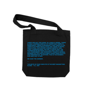 Heavenly Blue "We Have The Answer" Black Tote Bag