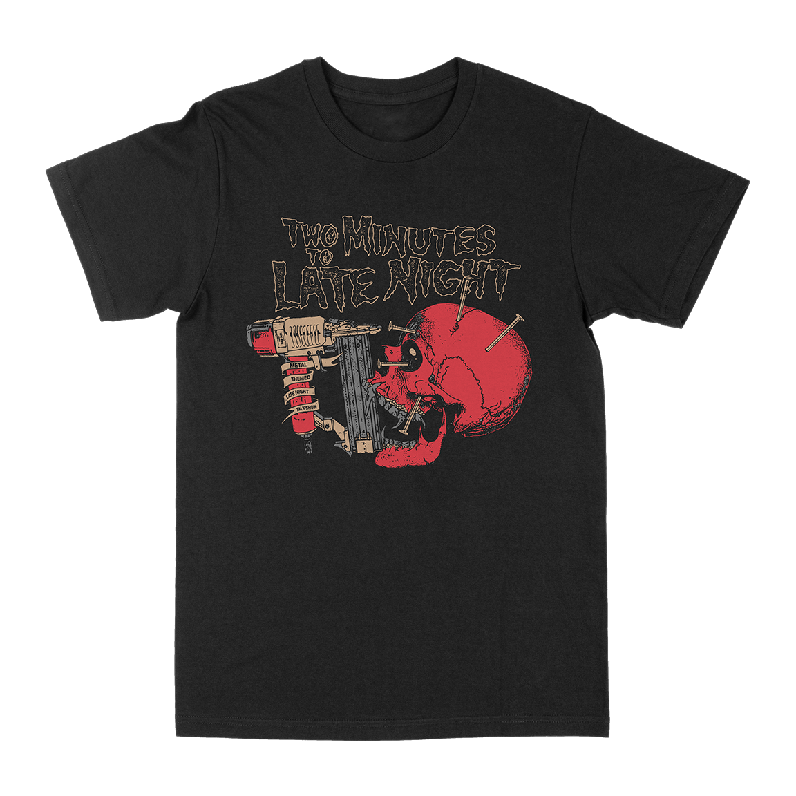 TWO MINUTES TO LATE NIGHT &quot;Pushed Skull&quot; Black T-Shirt