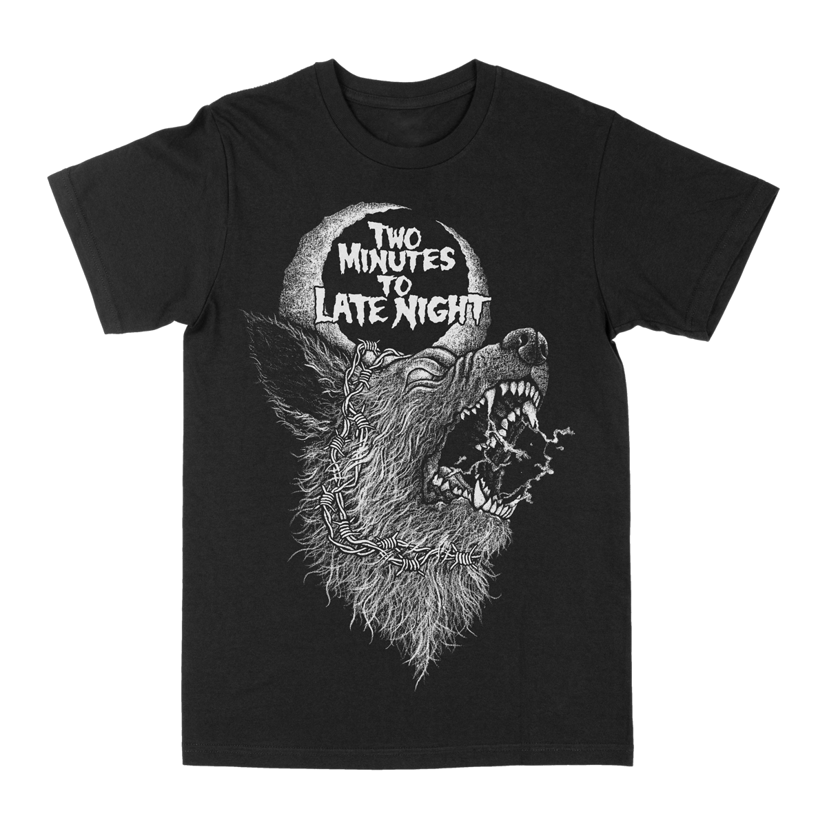 TWO MINUTES TO LATE NIGHT &quot;Rabid Dog: Black &amp; White&quot; Black T-Shirt