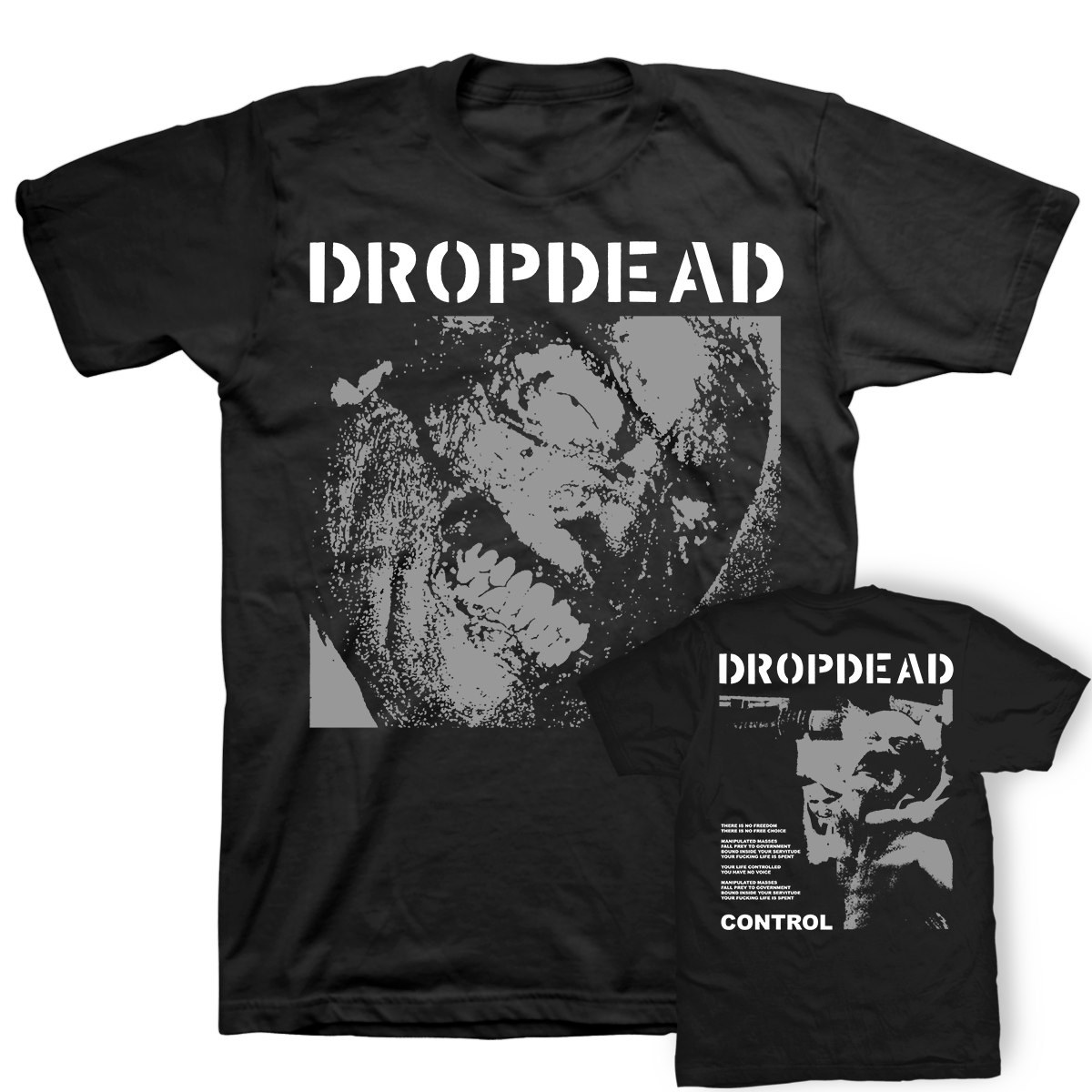 DROPDEAD &quot;Burnt Face: Front &amp; Back&quot; Black T-Shirt