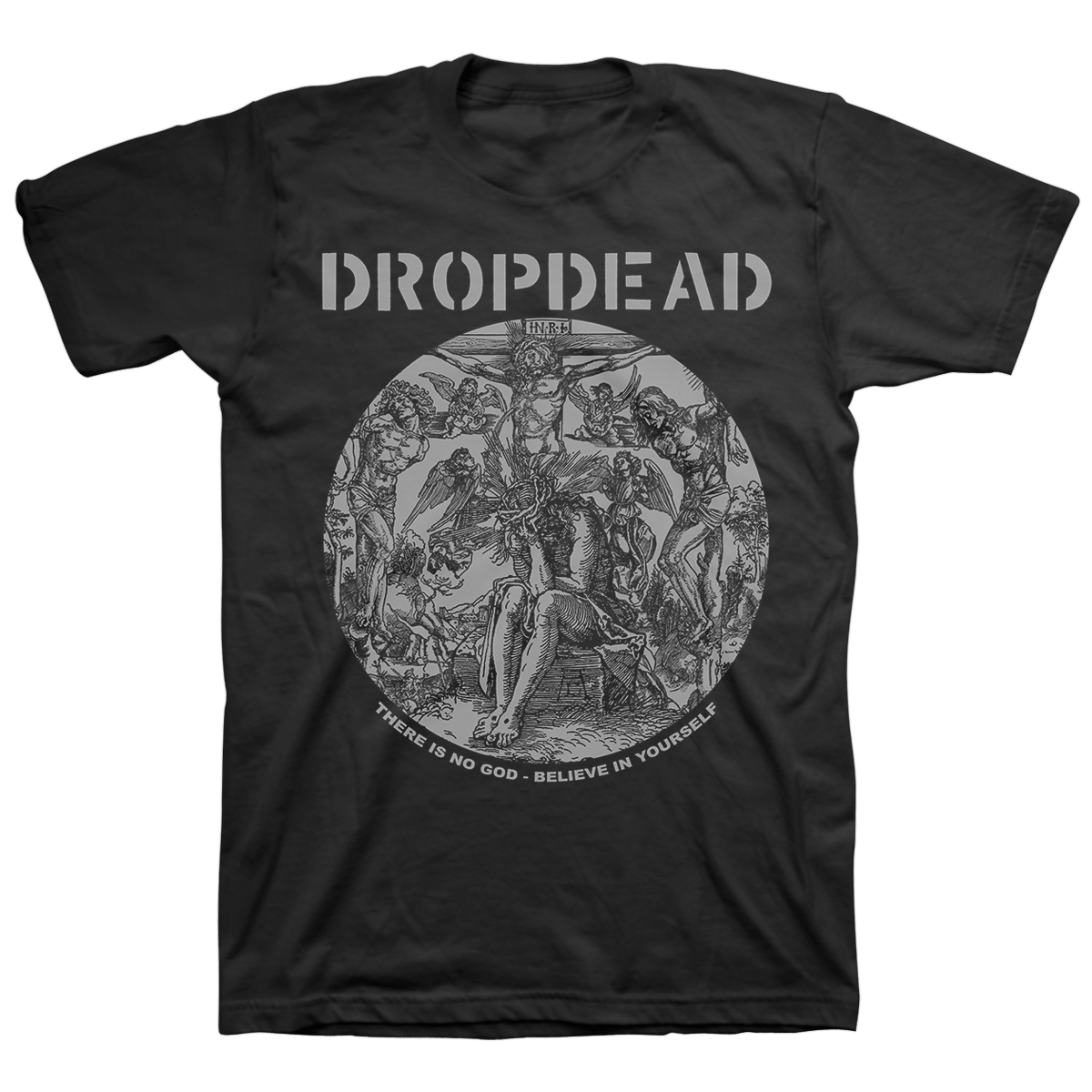 DROPDEAD &quot;There Is No God: Grey&quot; Black T-Shirt