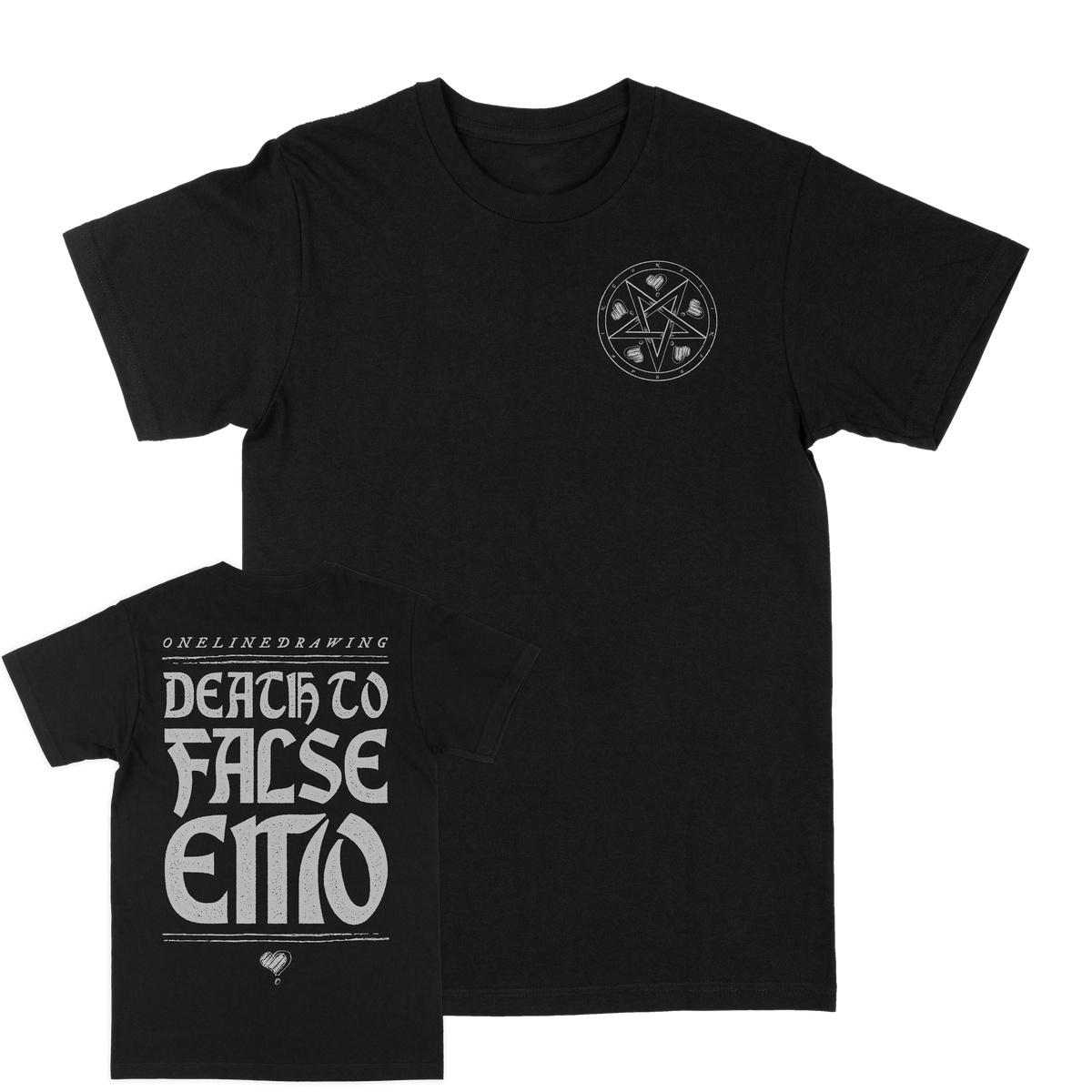ONELINEDRAWING &quot;Death to False Emo&quot; Black T-Shirt