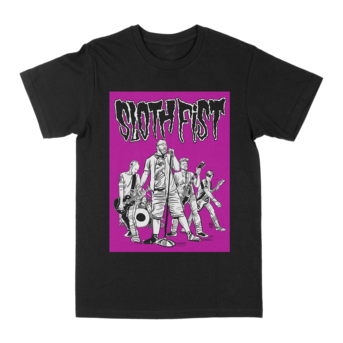 SLOTH FIST &quot;Pink Cartoon by Brian Walsby&quot; Black T-Shirt