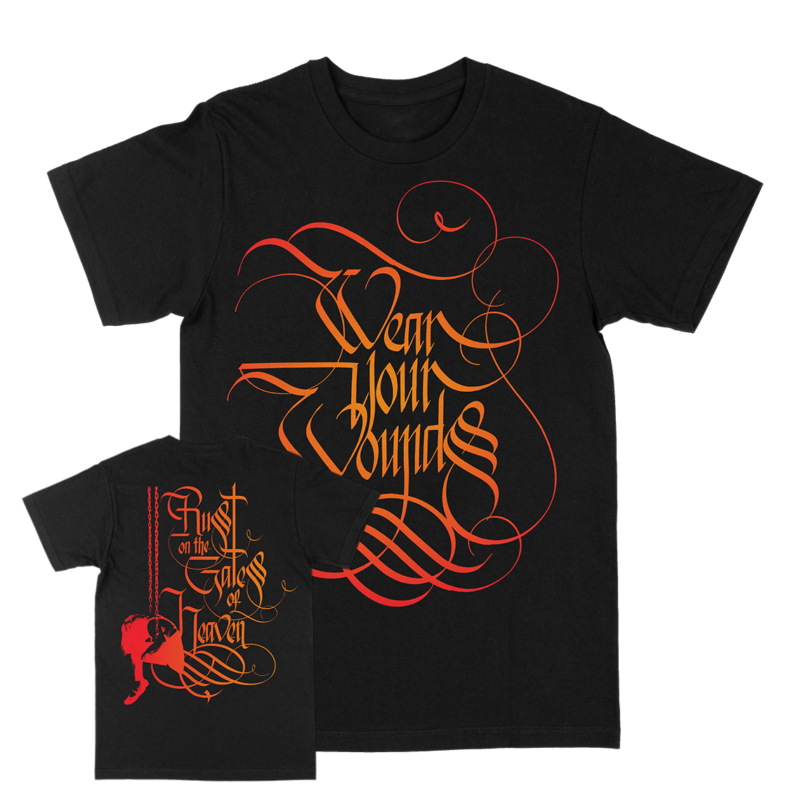 WEAR YOUR WOUNDS &quot;Swing Away: Fire&quot; Black T-Shirt