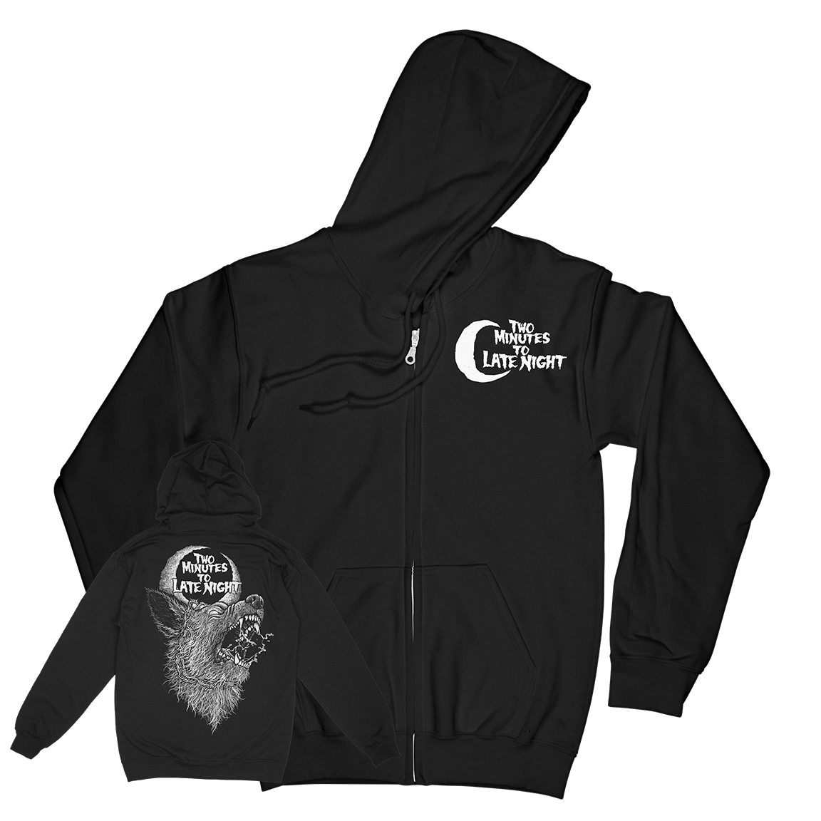 TWO MINUTES TO LATE NIGHT &quot;Rabid Dog: Black &amp; White&quot; Black Zip Up Hoodie