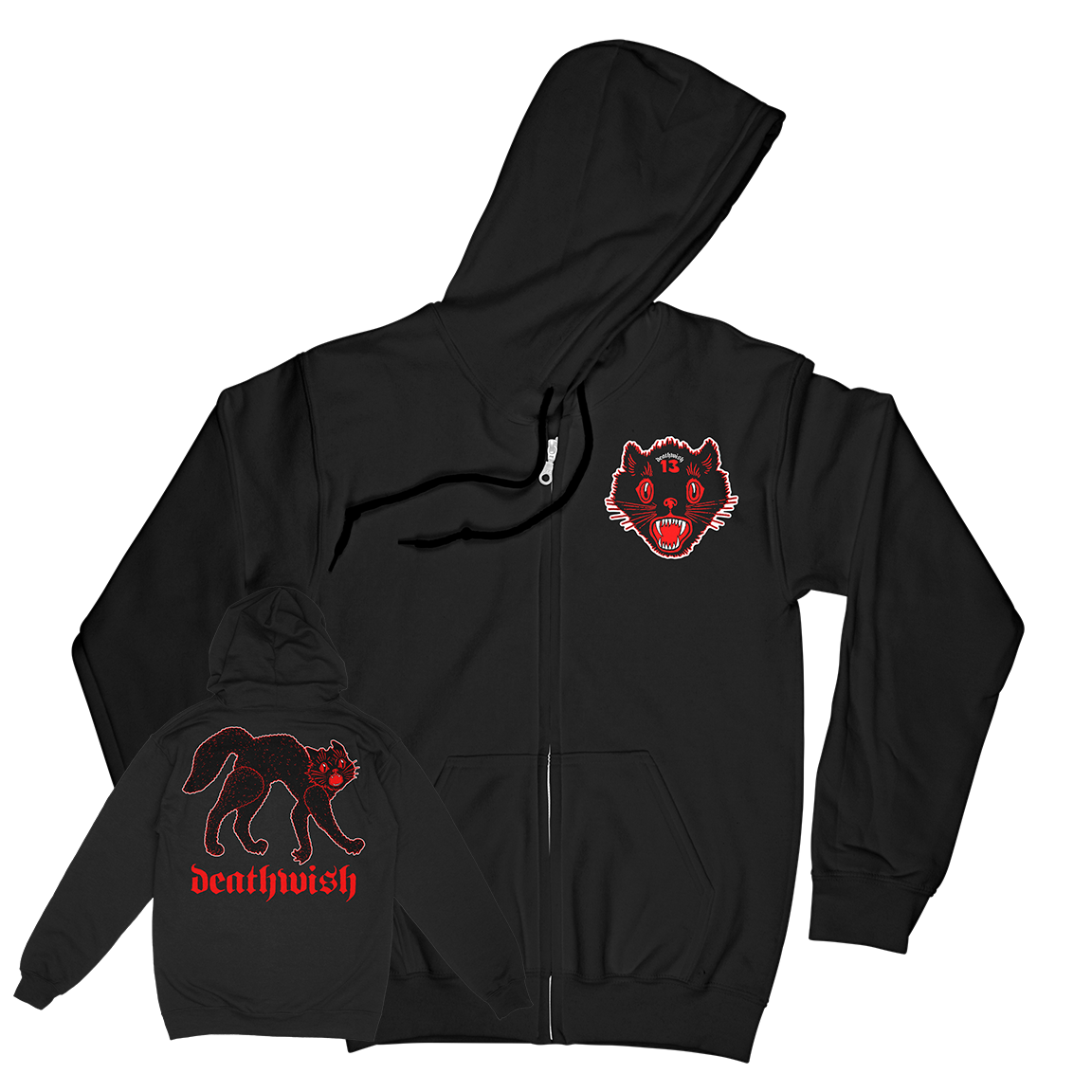 DEATHWISH &quot;13&quot; Black Zip-Up Hoodie