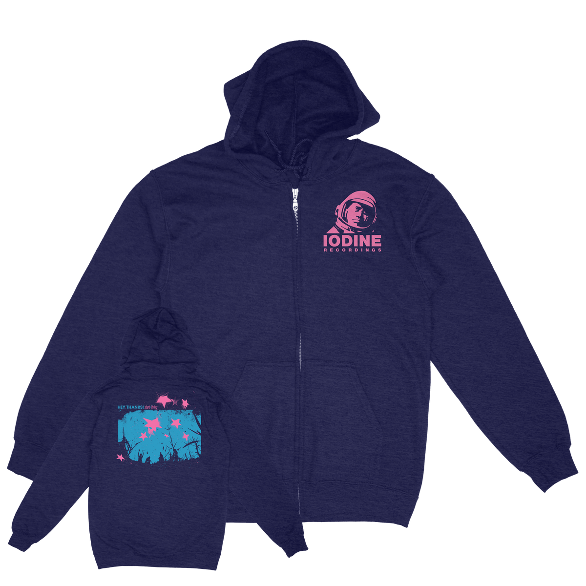 HEY THANKS! "Start/Living" Navy Zip-Up Hoodie