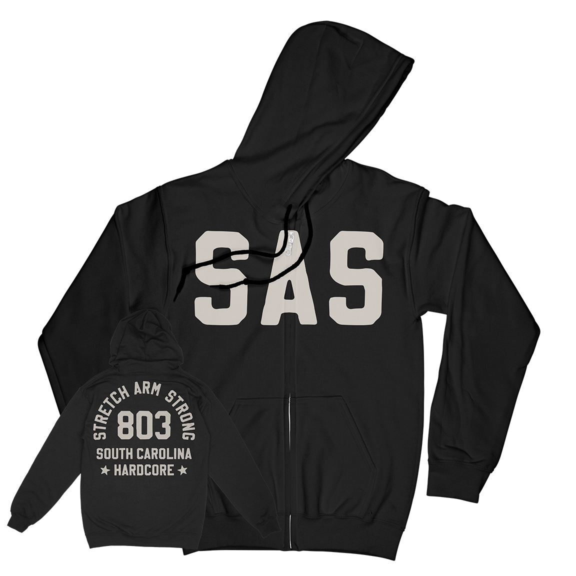 STRETCH ARM STRONG &quot;803 Hardcore&quot; Black Zip-Up Hoodie