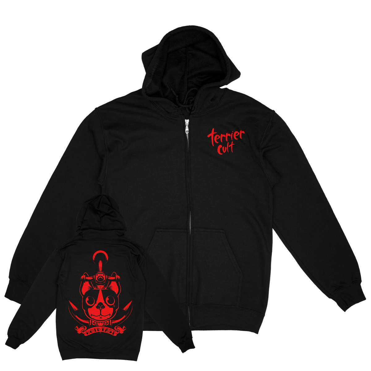 TERRIER CVLT &quot;Hold Fast&quot; Black Zip-Up Hoodie