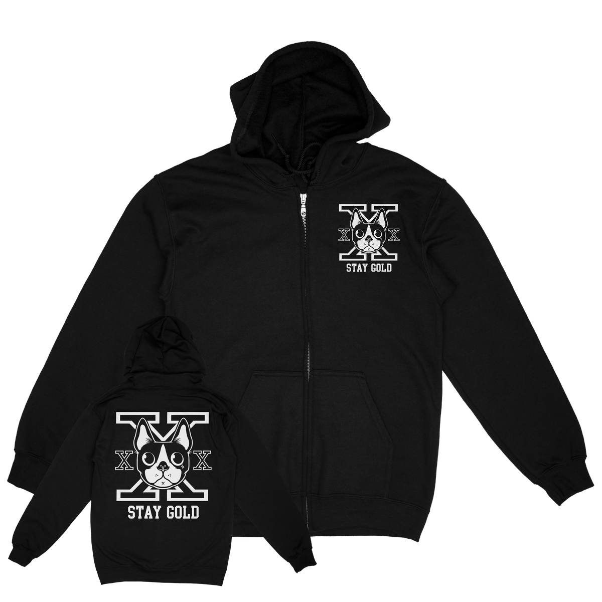 TERRIER CVLT &quot;Stay Gold&quot; Black Zip-Up Hoodie