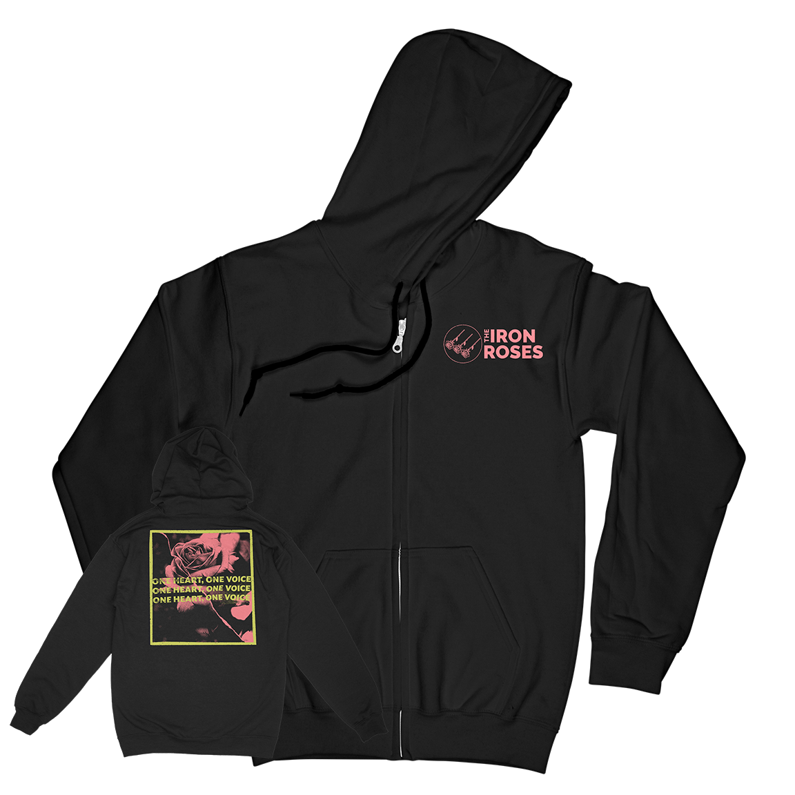 THE IRON ROSES &quot;One Heart&quot; Black Zip-Up Hoodie