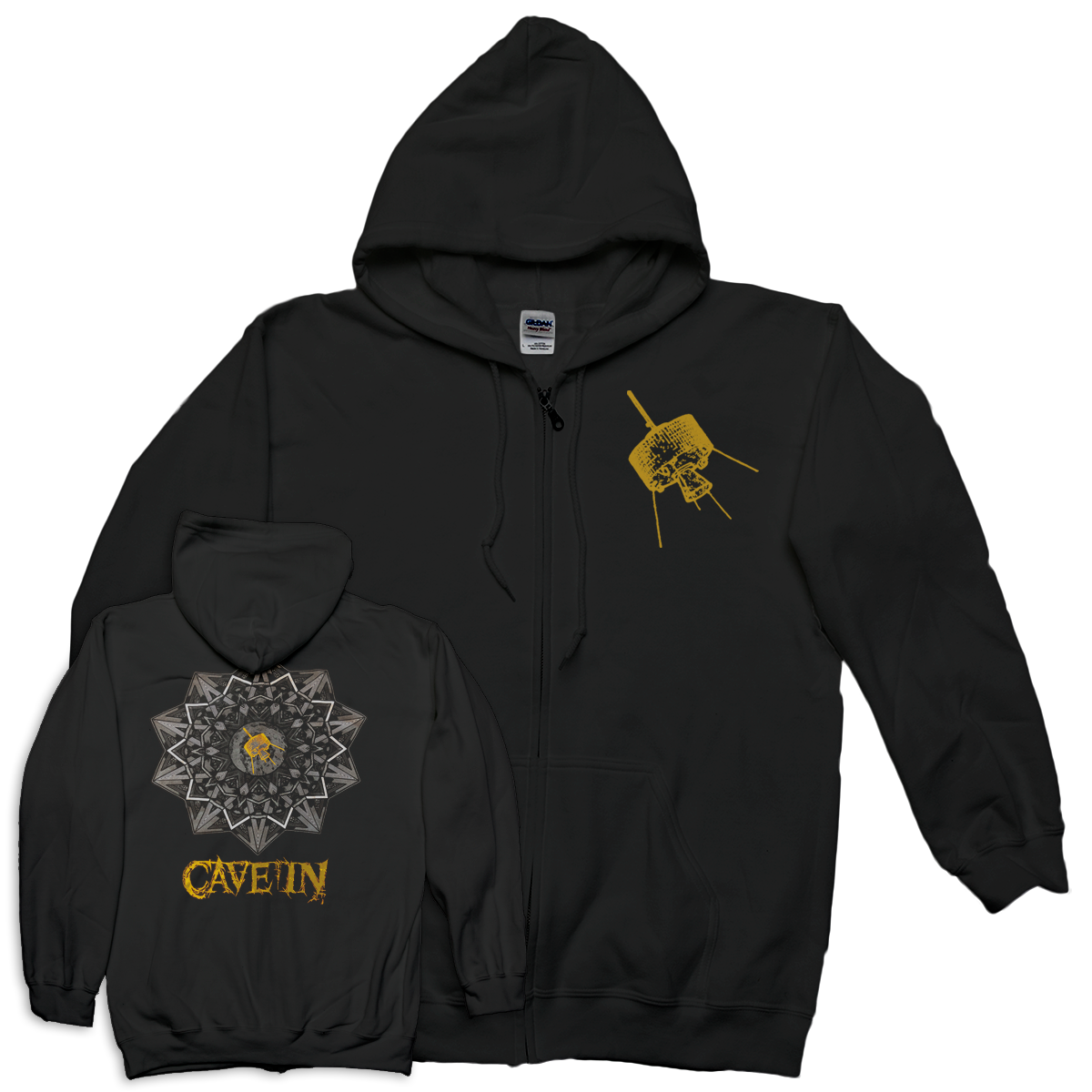 CAVE IN &quot;Satellite Pocket&quot; Black Zip-Up Hoodie