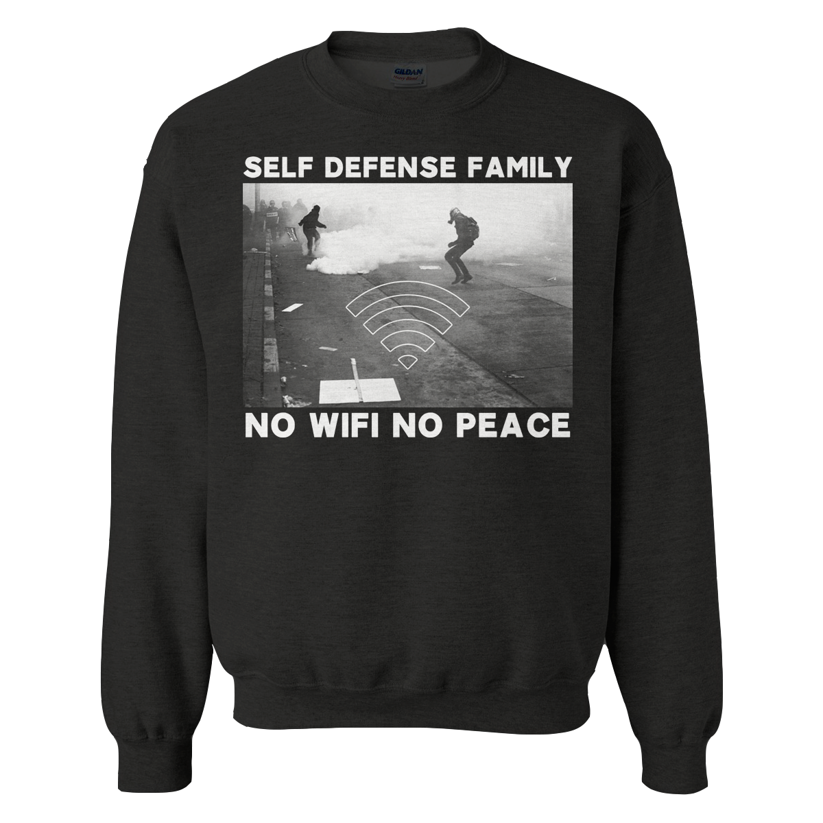 SELF DEFENSE FAMILY &quot;No Wifi No Peace&quot; Black Crewneck