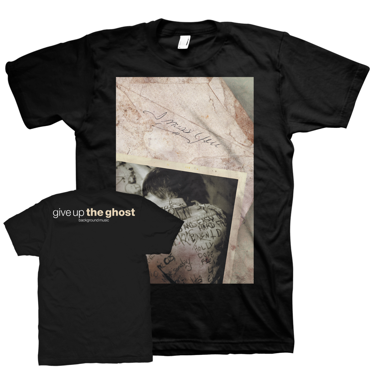 GIVE UP THE GHOST &quot;Background Music&quot; Black T-Shirt