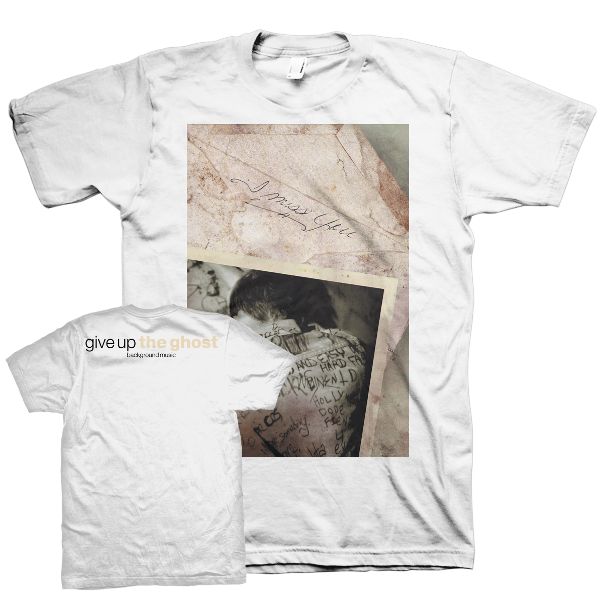 GIVE UP THE GHOST &quot;Background Music&quot; White T-Shirt
