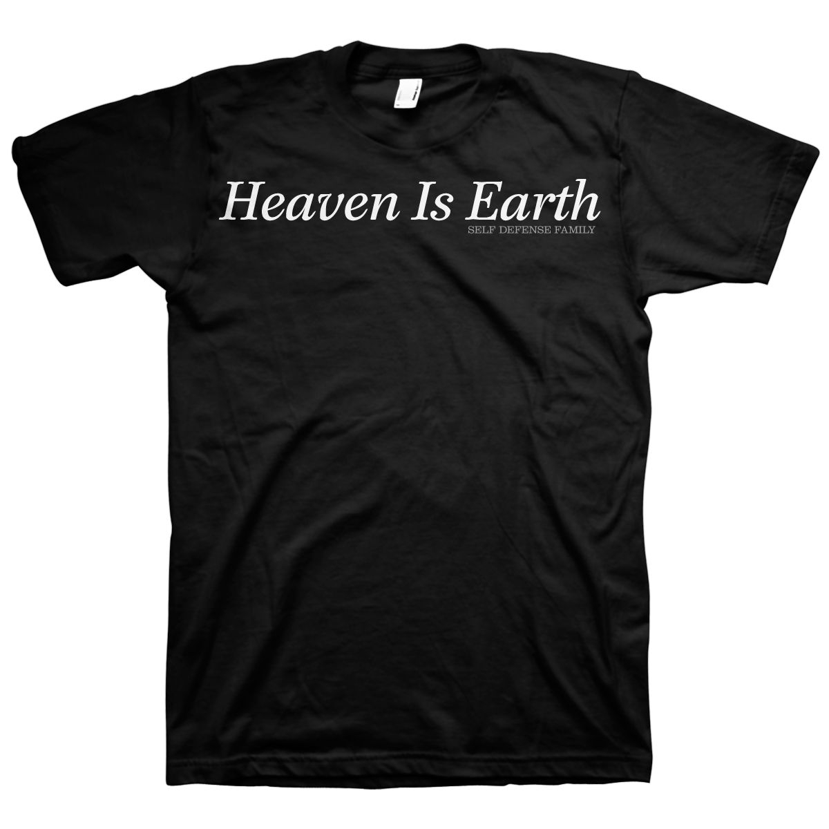 SELF DEFENSE FAMILY &quot;Heaven Is Earth&quot; Black T-Shirt