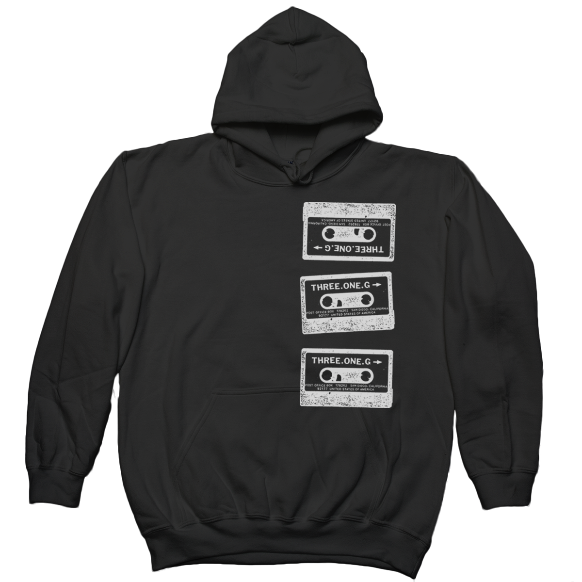THREE ONE G &quot;Cassette Logo&quot; Black Hooded Sweatshirt